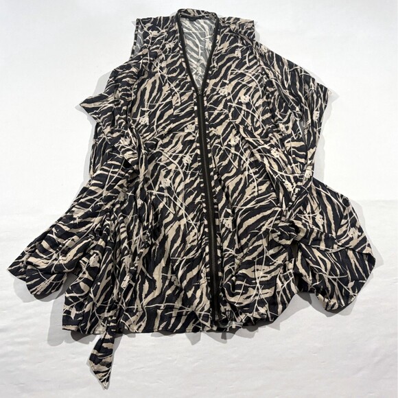 Allsaints Jayda Zebra Dress Zipper Sleeveless Drape Front Womens Black Sz M - Picture 2 of 11